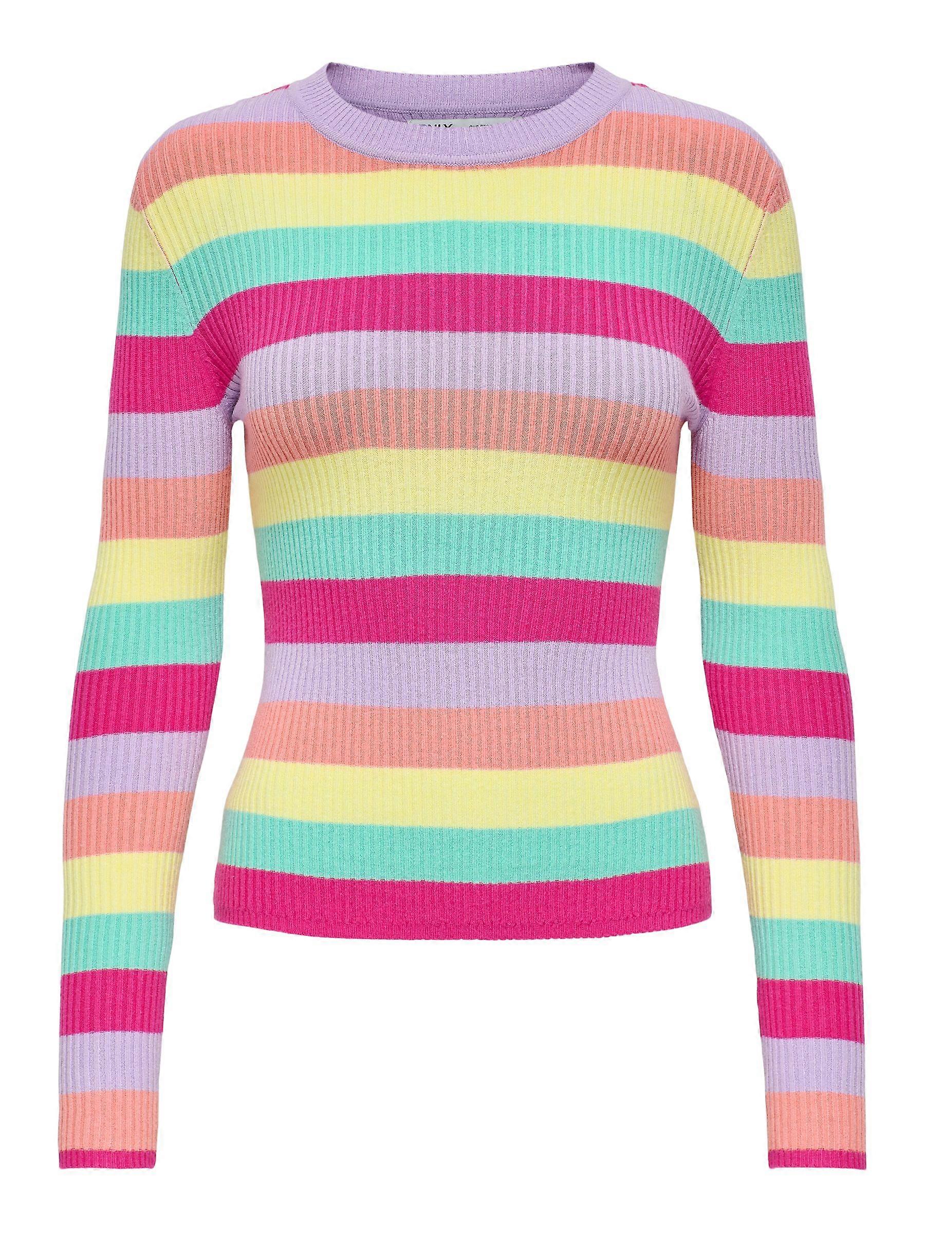 ONLY Damen Gerippter Pullover Weicher Strickpullover Rundhals Slim Fit Longsleeve