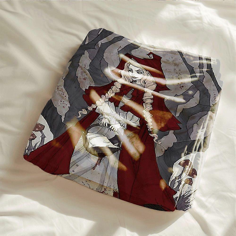 Red Hat Girl and Wolf Tail High-Definition Digital Print Flannel Blanket - Ultra-Soft, Multi-Functional, Tear-Resistant,-LAMGD71