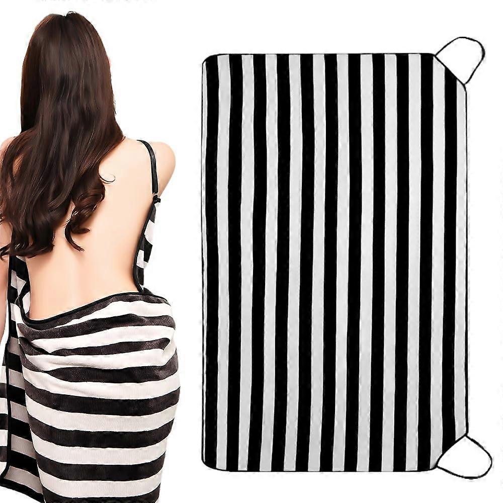 Women's Bath Towel Wrap with Adjustable Straps, Soft Quick Dry Ultra‑Absorbent Shower Wrap, Black Large