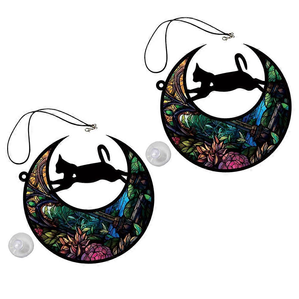 Acrylic Window Hanging Cat Moon Decor for Decoration 2Pcs Multi Color