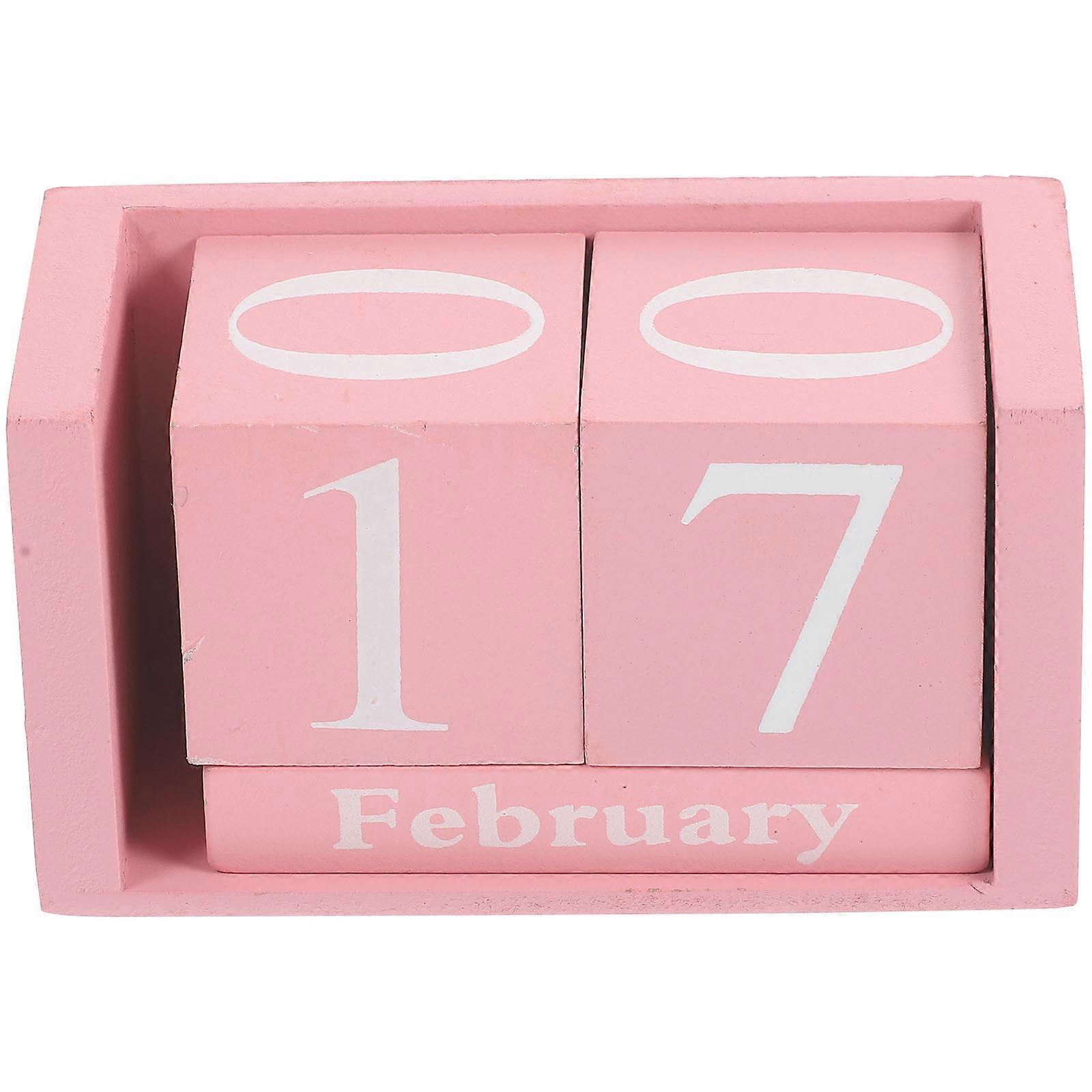 Never Ending Blocks Wooden Calendar for Timing with 2Pcs Desk Decoration Pink