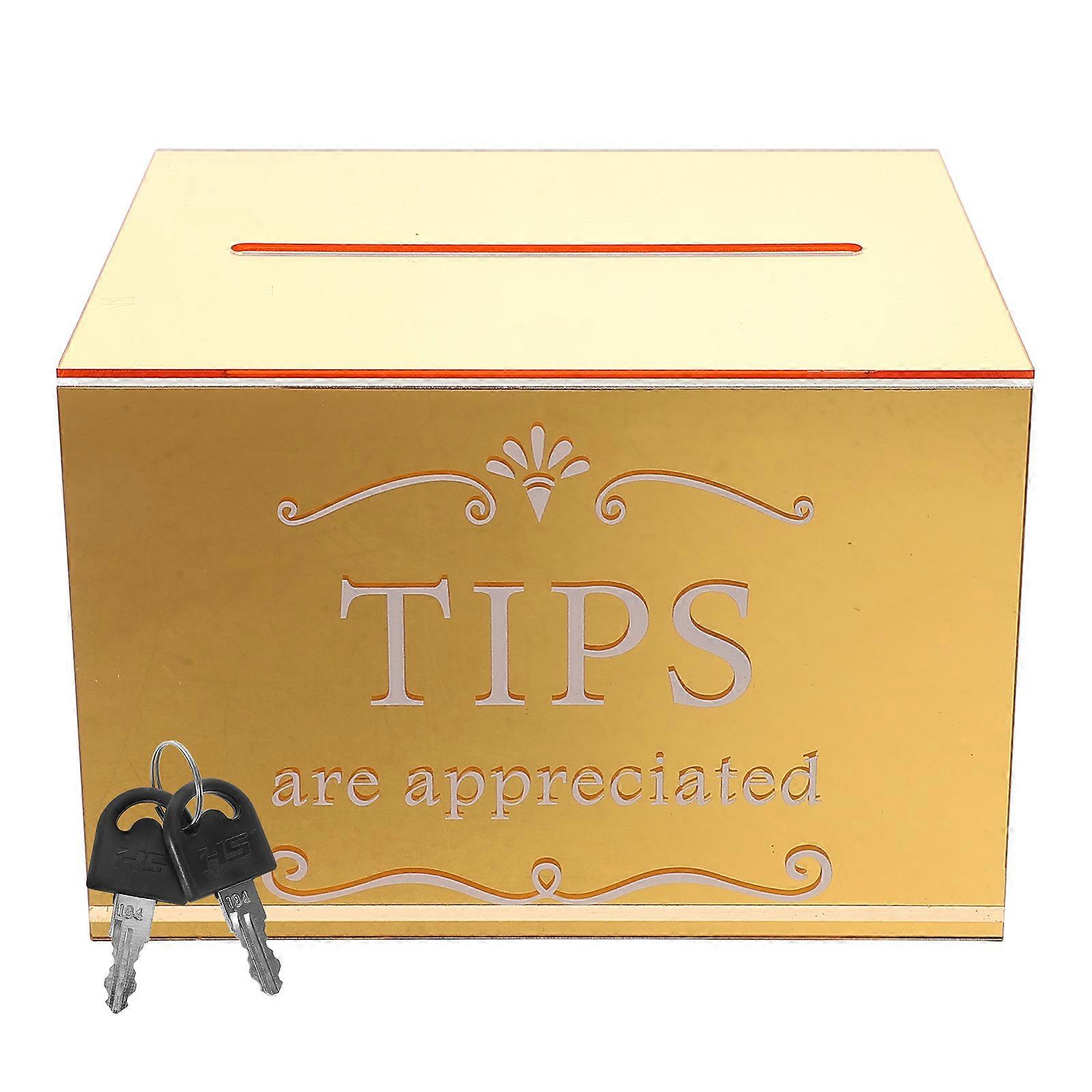 Golden Acrylic Tip Collection Box with Lock for Donation Tips