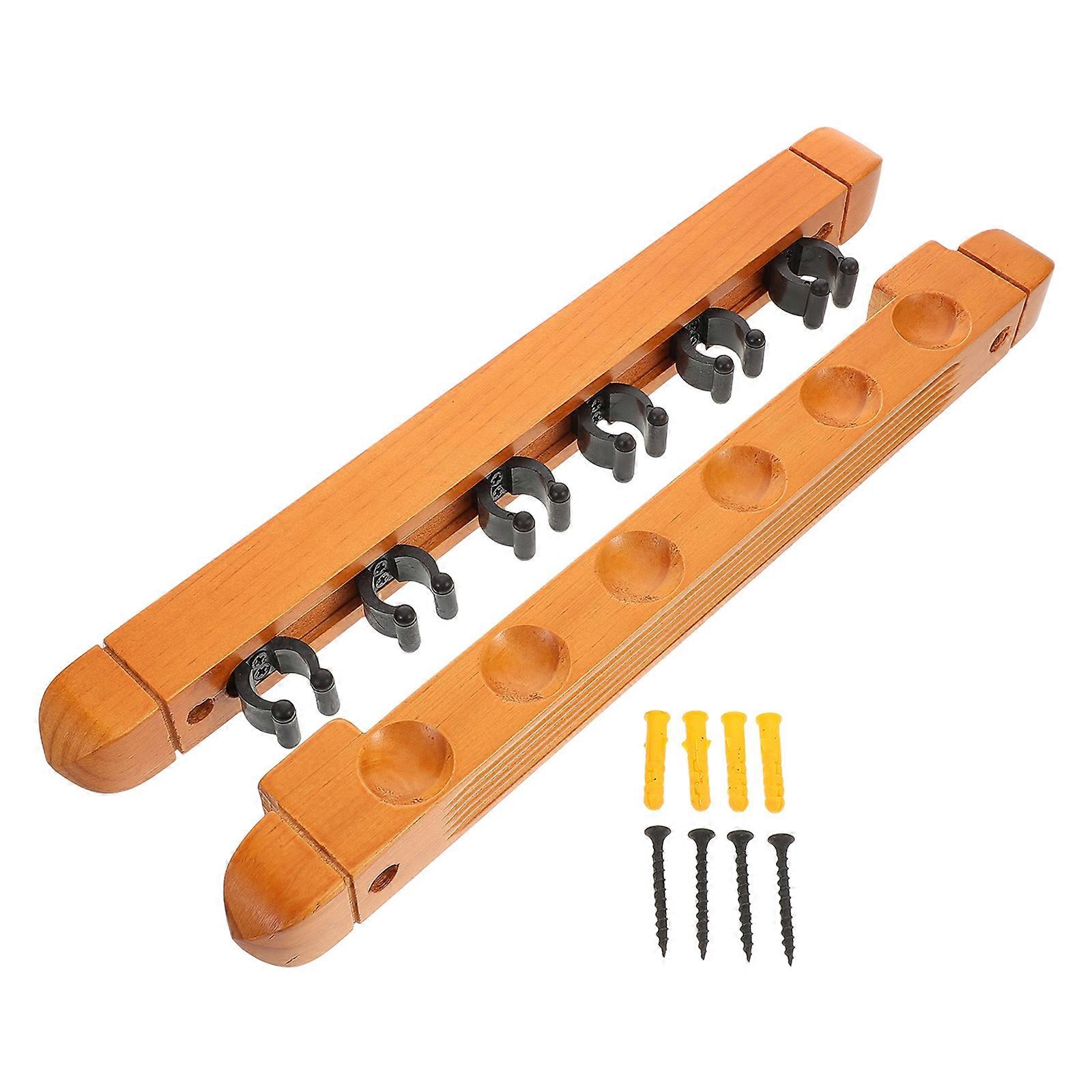 Billiard Rack Wall Mounted Solid Wood Holder for 6 Pool Sticks 8Pcs