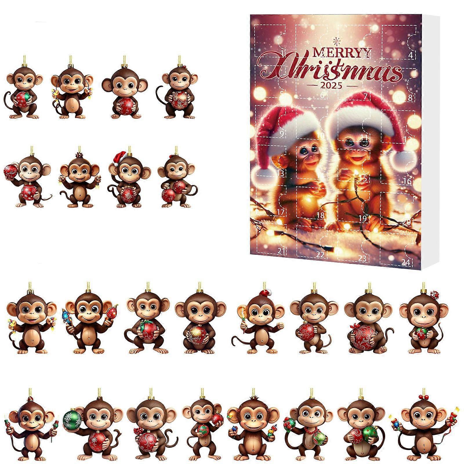 Christmas Advent Calendar with Cute Monkey Ornament for Festive Tree Countdown Display