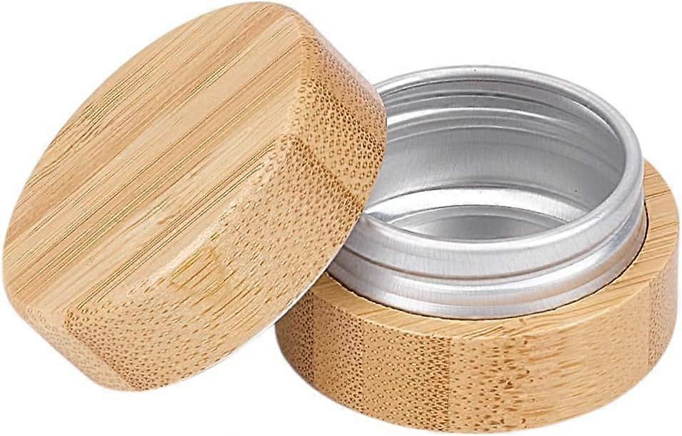 0.3oz Empty Refillable Cosmetic Jars with Bamboo Shell Aluminum Tin Jar with Screw Cap Smooth Wooden Cream Container Empty Sample Jar for Travel Stora