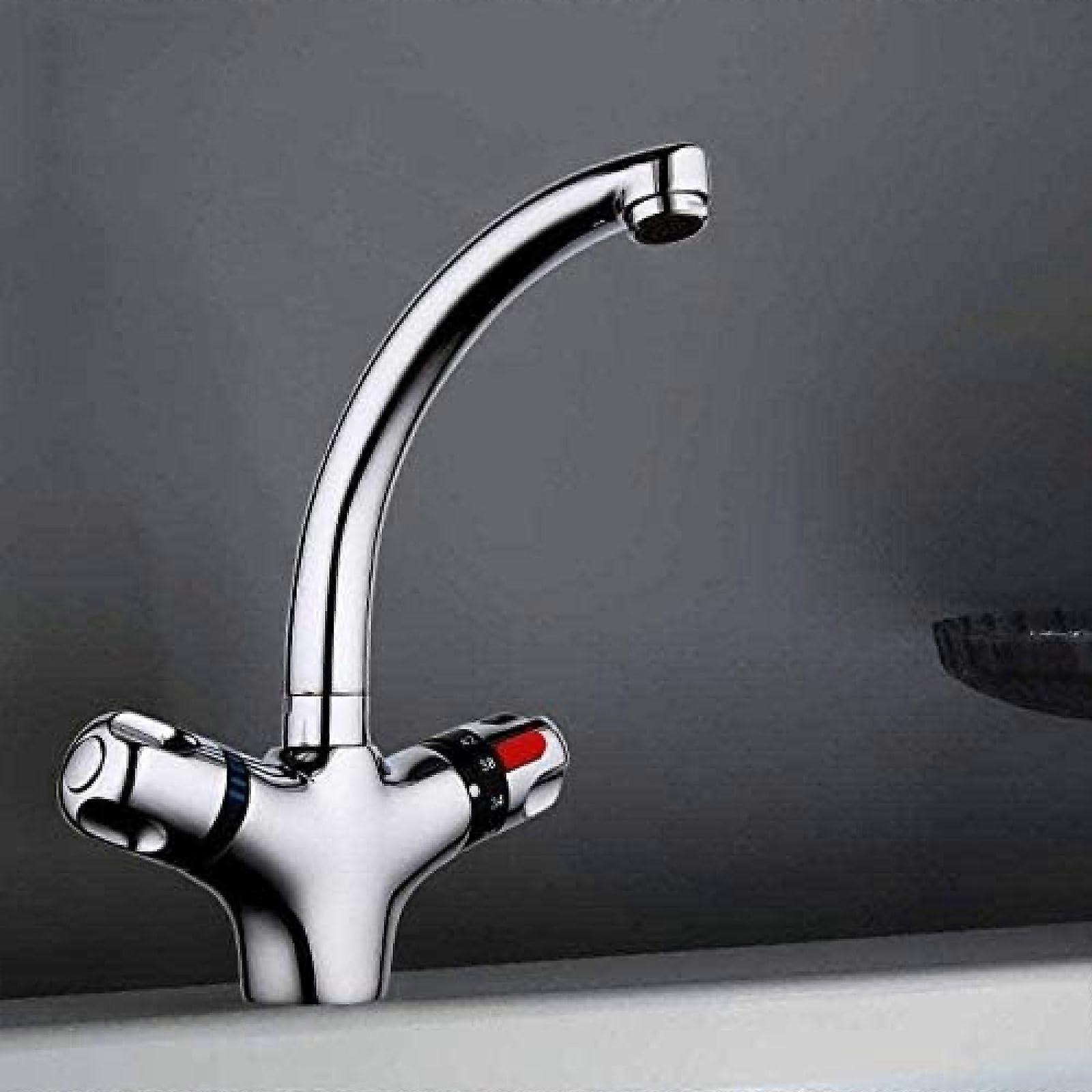 Solid Brass Basin Faucet Dual Handle Chrome Deck Mounted Bathroom Sink Mixer Tap