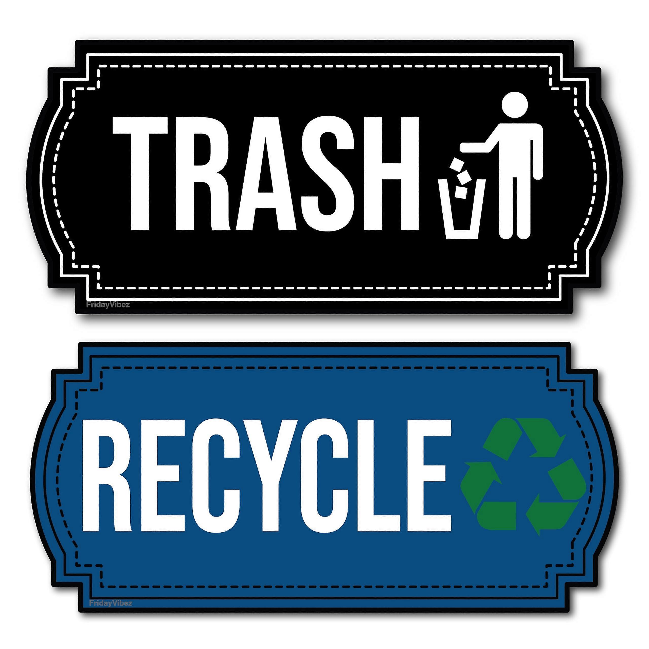 Trash and Recycling Bin Magnets Set, Clear Waste Sorting Labels with Decorative Design, Blue and Black
