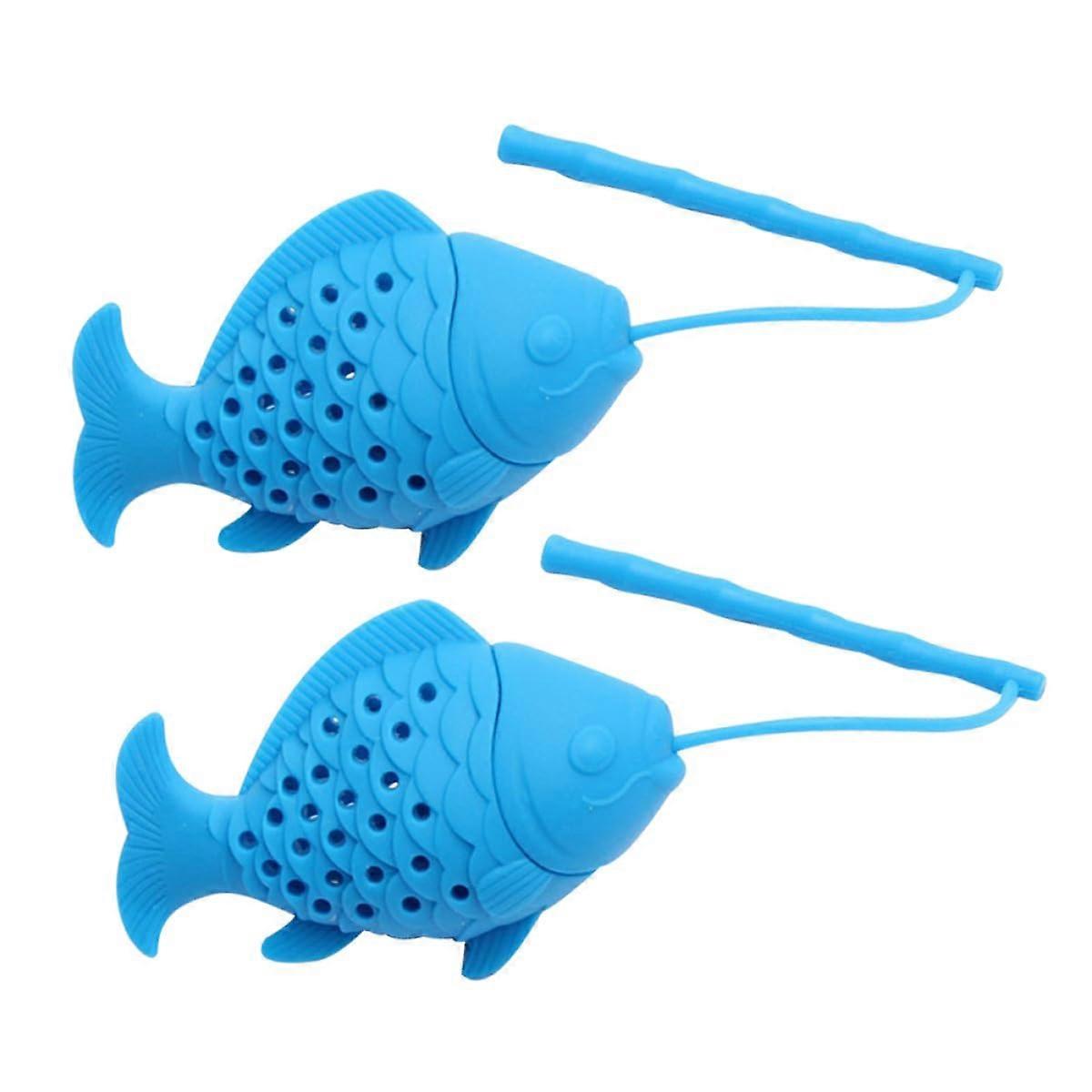 Tea Infuser Set, Silicone Fish Shaped Loose Leaf Tea Strainer with Chain, Reusable for Cups and Mugs, Blue, 2pcs