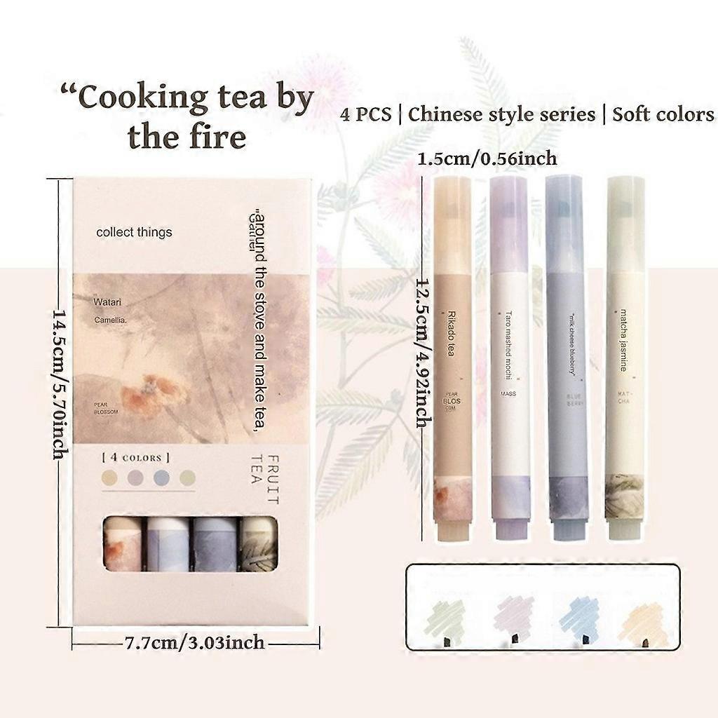 4 Pcs Ancient Style Eye Protection Highlighter Furnace Tea Set Student Manual Key Mark Drawing Graffiti Color Pen