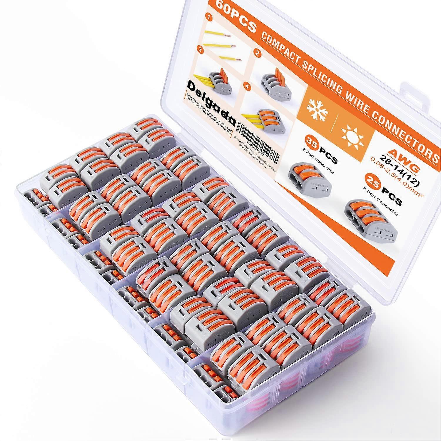 60 PCS Lever Wire Connectors Kit, 2 and 3 Port Quick Splicing Tool Electrical Wiring Connectors