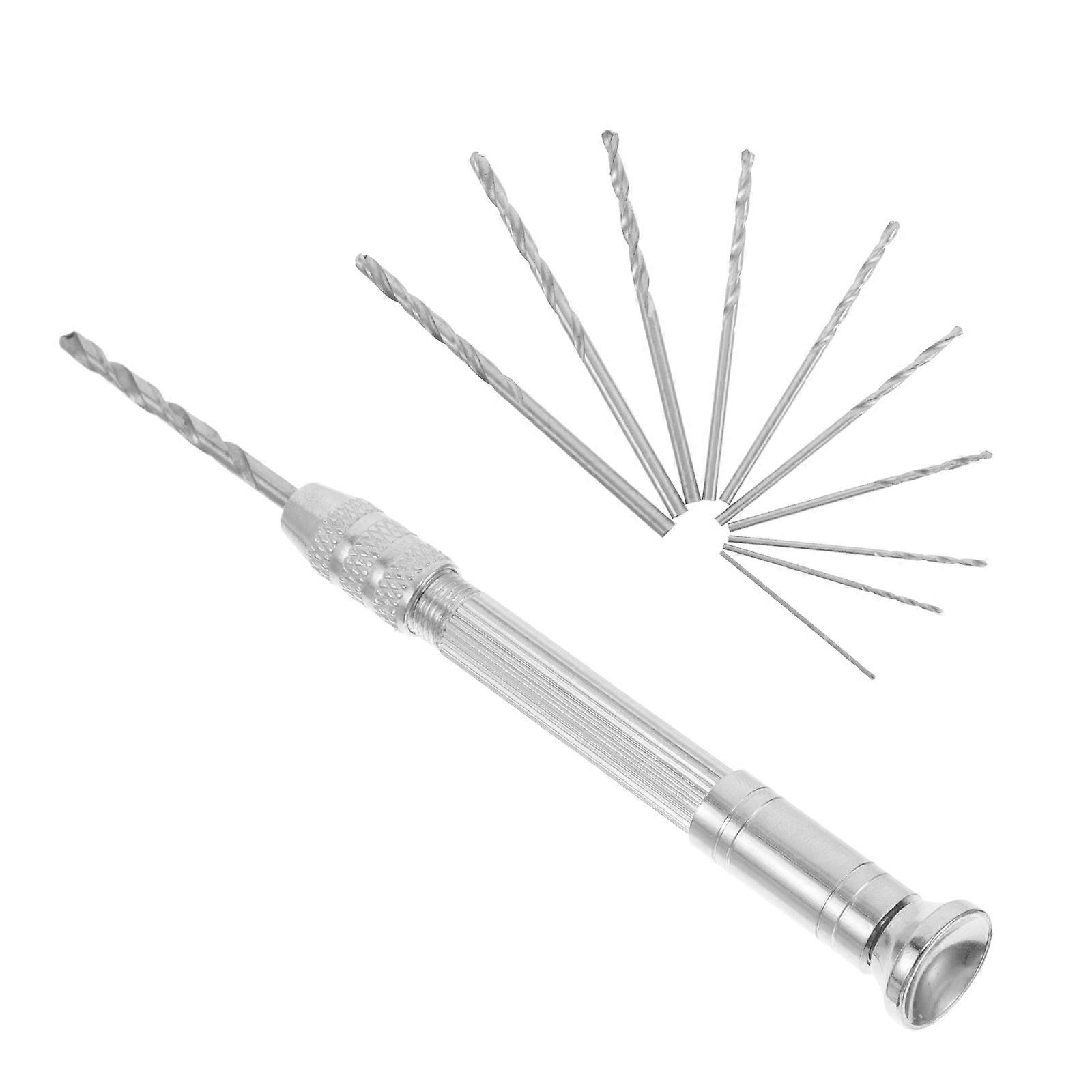 Professional Nail Drill Hand Drill for Crafts 4Sets Silver Alloy Nail Tool