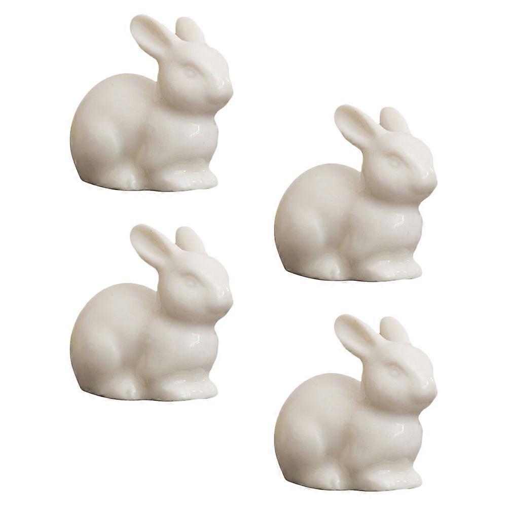 White Ceramic Rabbit Decor Set of 4 for Home Office Yard Garden Easter Adornments