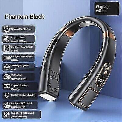 Portable Neck Fan USB Rechargeable Mute LED Digital Display Leafless Mini