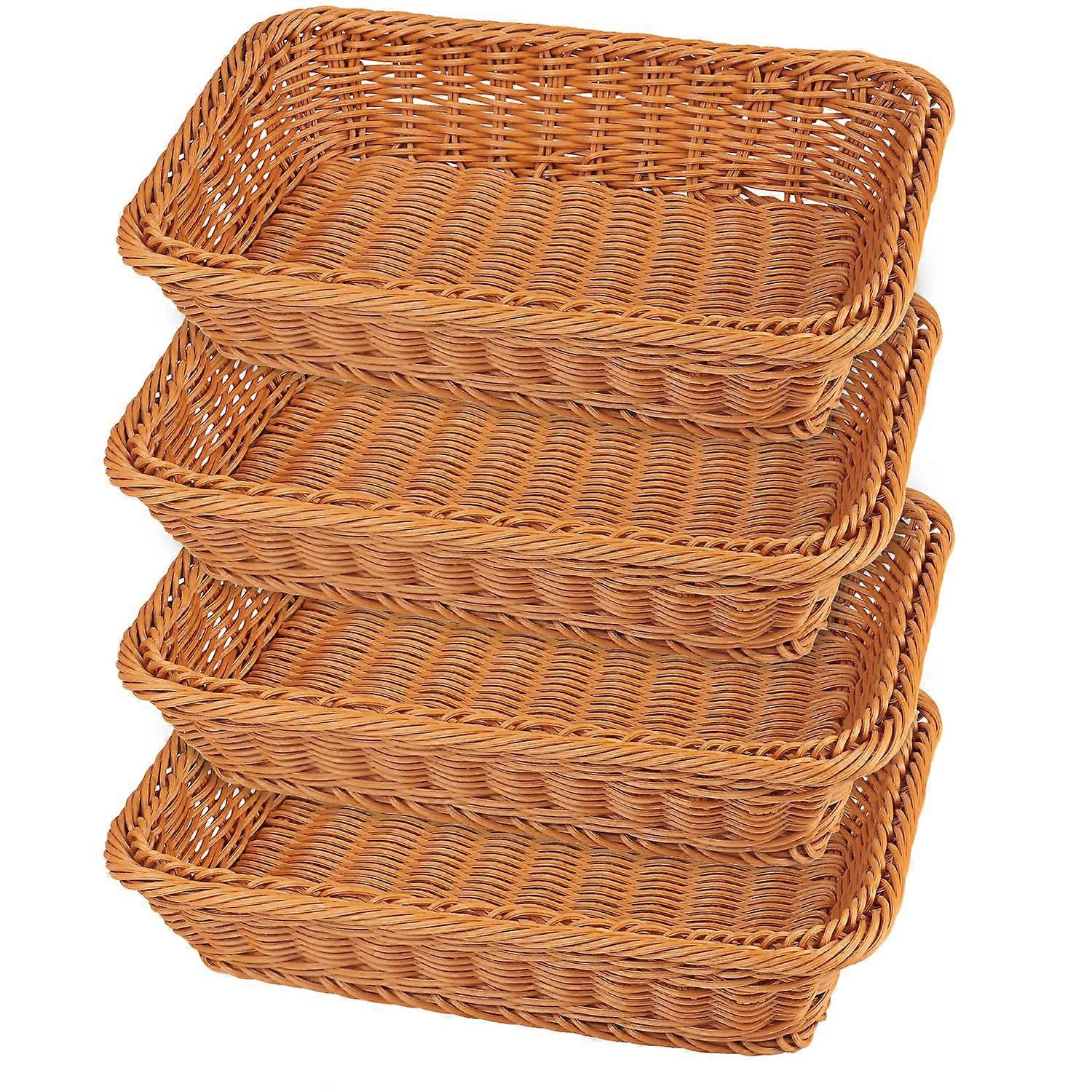 4 PCS 12 Inch Wicker Bread Basket, Rustic Woven Serving Basket for Bread Fruits Vegetables Snacks