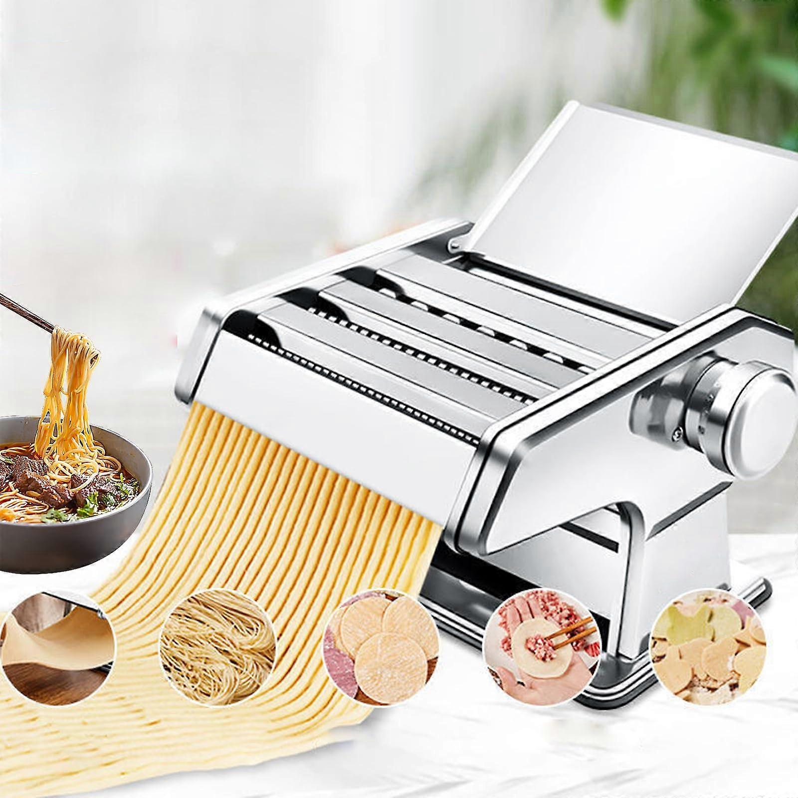 Manual Stainless Steel Pasta Maker Machine with 3 Cutting Blades, Drying Rack, 8 Thickness Settings
