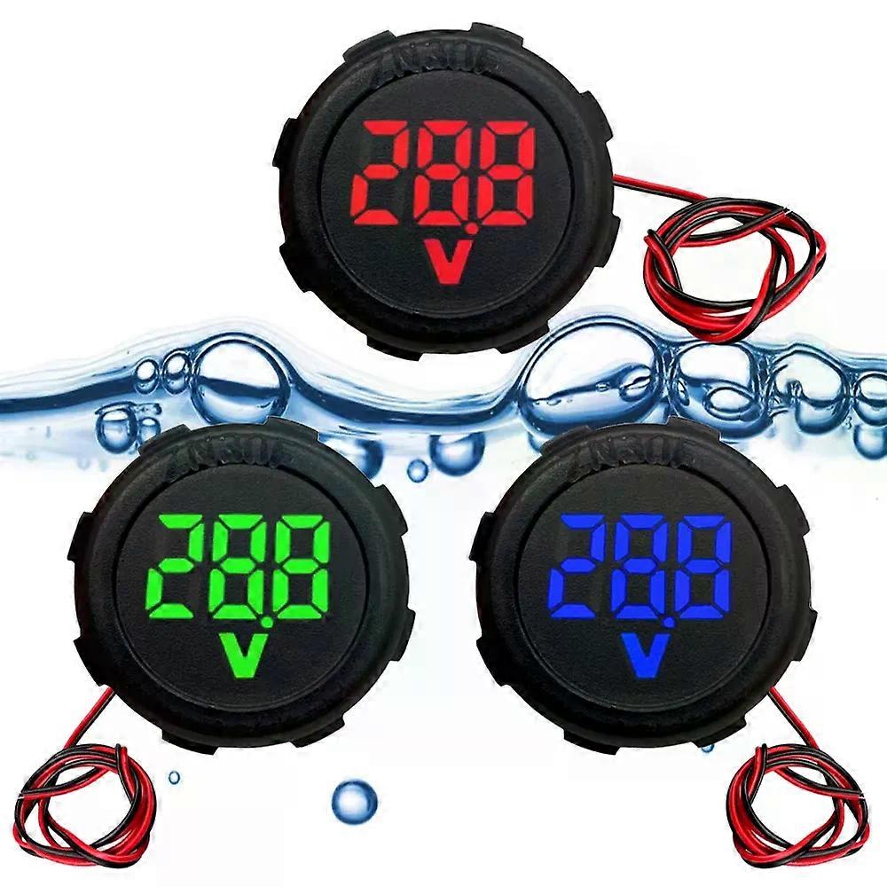 DC 4-100V LED Digital Display Round Two-wire Waterproof Voltmeter DC Digital Car Voltage Current Meter Volt Detector Tester
