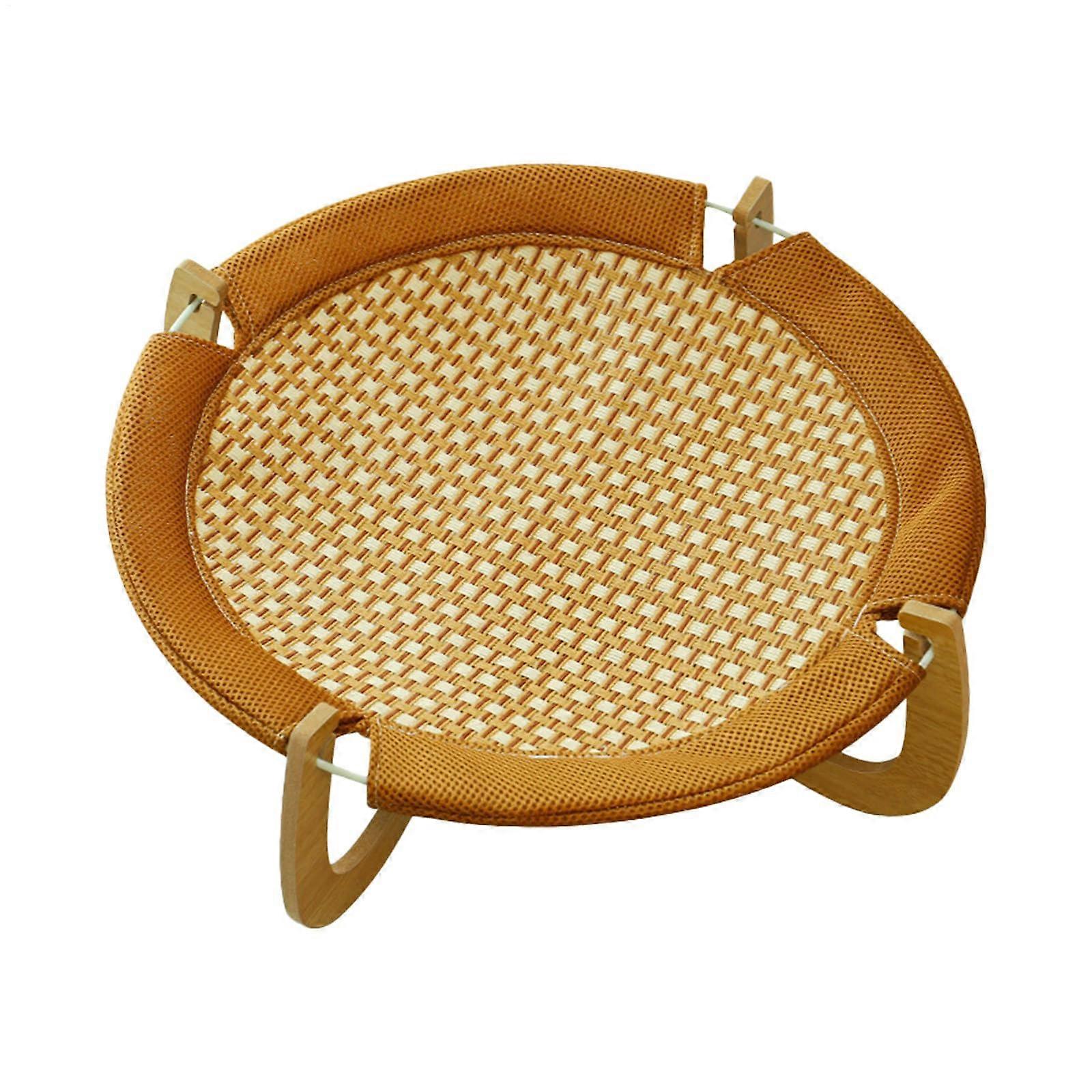 Rattan Cat Bed with Breathable Cushion, ScratchResistant Elevated Wooden Base for Summer