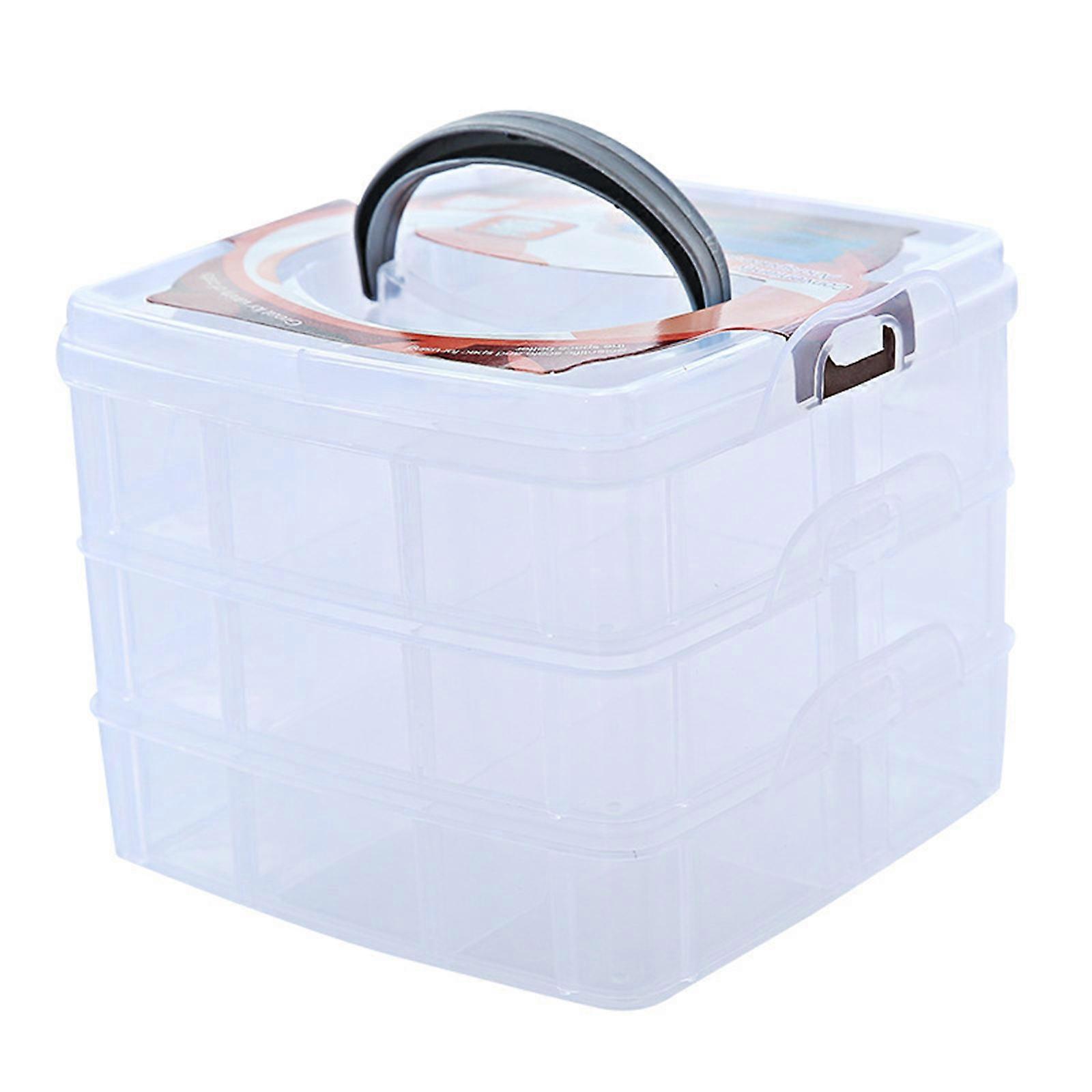 Space Saving 3 Level 18 Compartment Organizers PP Plastic Container with Handle For Easy Access And Efficient Storage  Clear