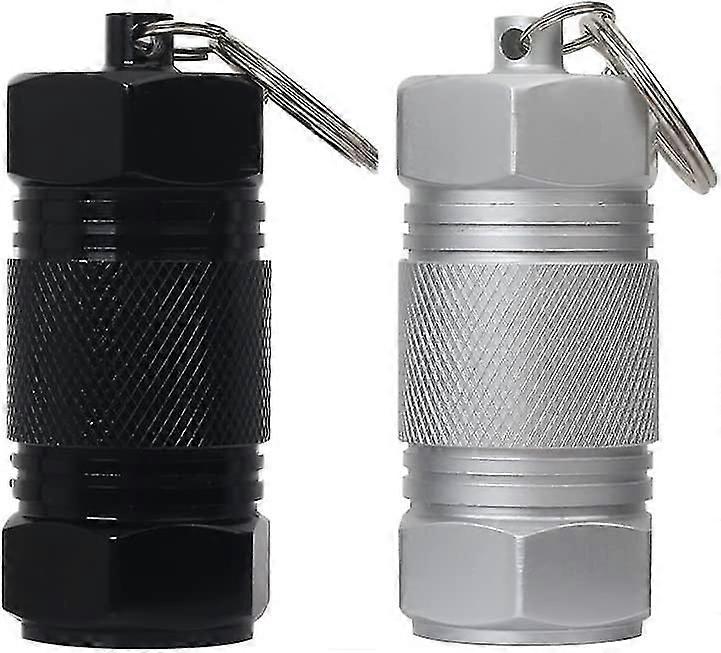 Large Capacity Aluminum Keychain Waterproof Pill Container Black+silver-2pcs