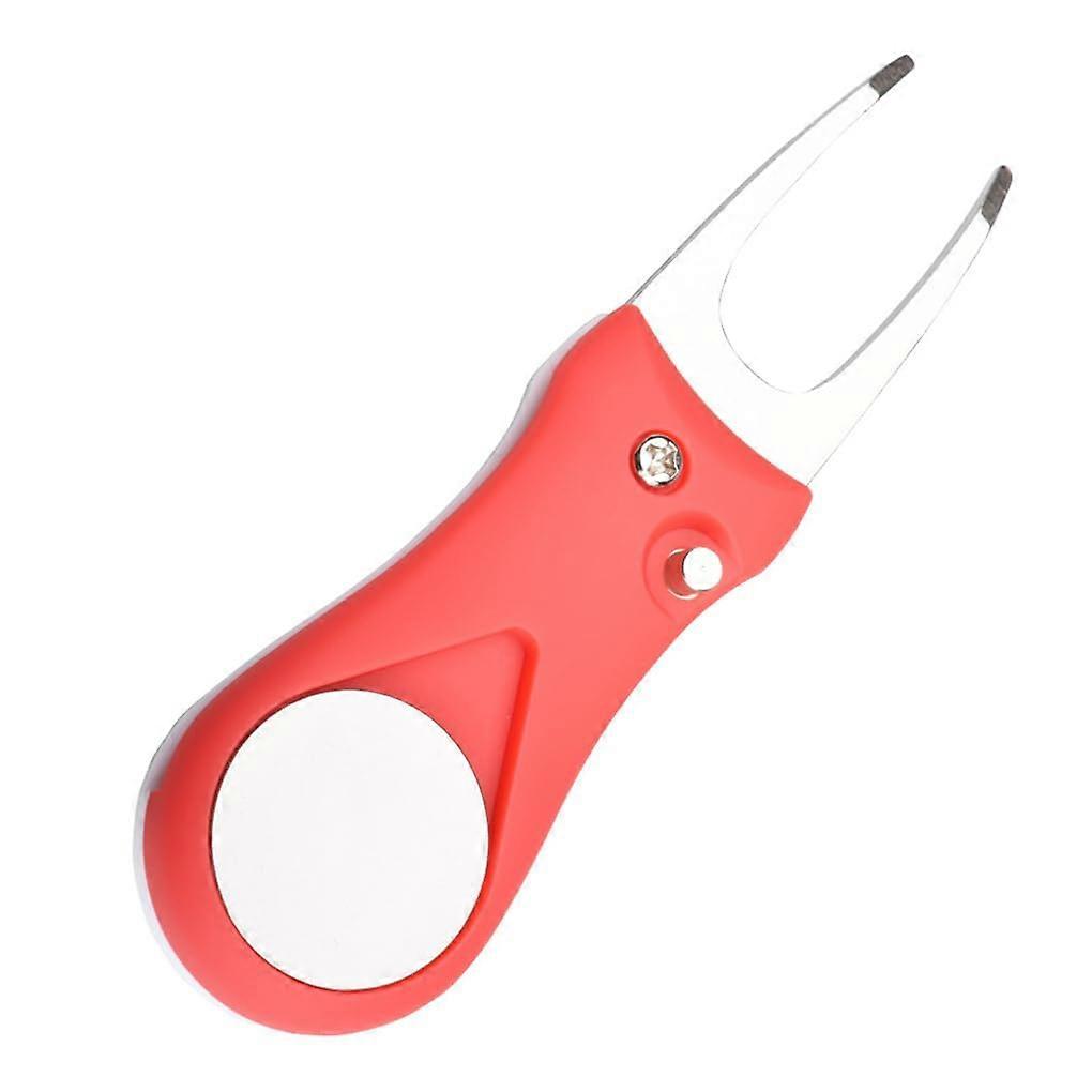 Foldable Golf Divot  Tool with Marker, Stainless Steel Head, Ergonomic Grip, Black Red