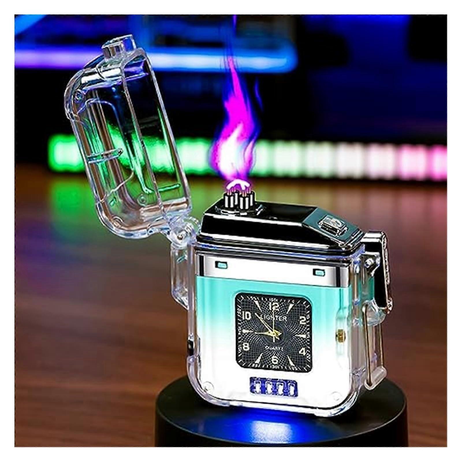 Windproof Electric Double Arc Lighter with LED Flashlight USB TypeC Rechargeable White