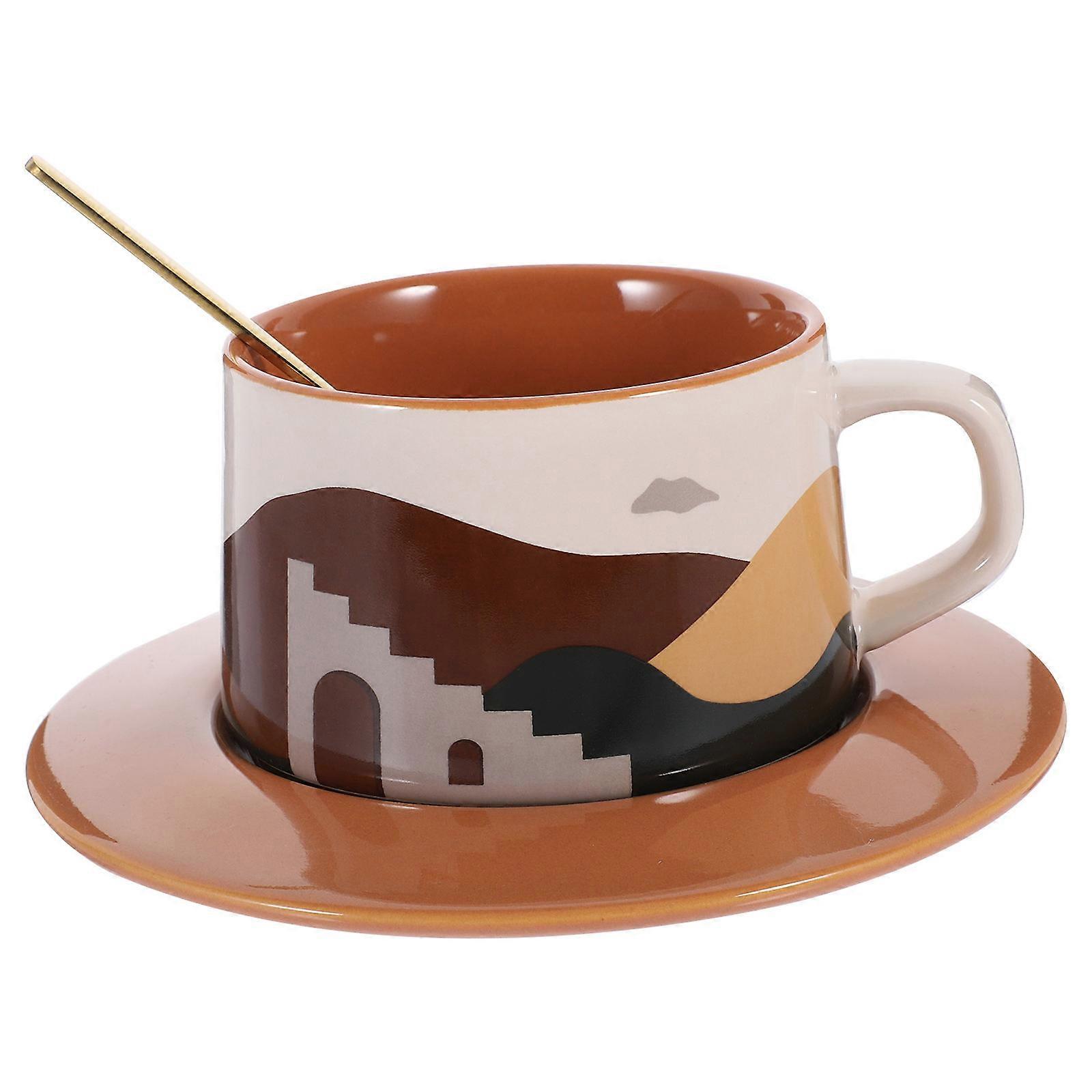 Coffee Cup Ceramic Mug for Drinking 1Set with Saucer Spoon Multi Color