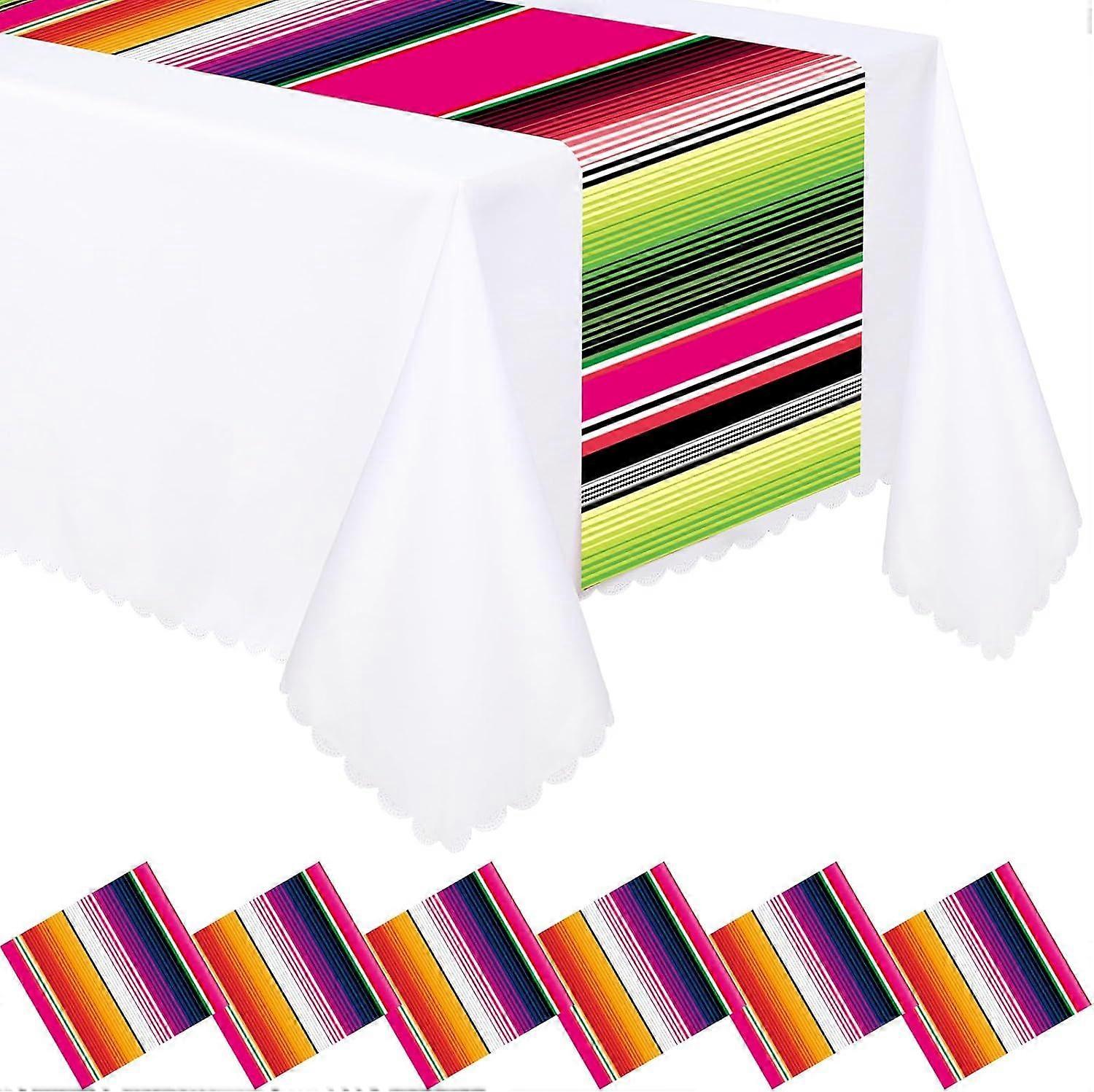 6 Pcs Plastic Mexican Table Runner Disposable Mexican Serape Table Runner 14 x