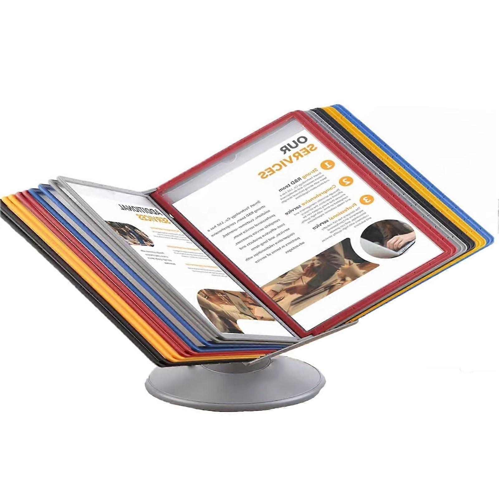 Adjustable Desktop File Display Rack with 20 A4 Panels, Rotating Flip Page Folder for Office Reference