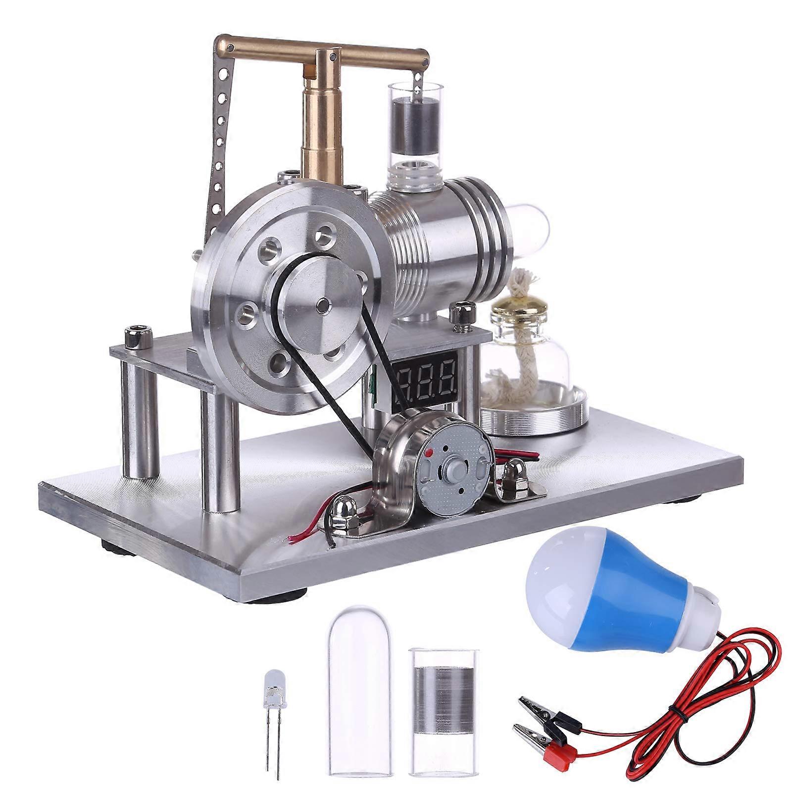 Stirling Engine Model with LED and Voltage Display, Balanced Hot Air Engine Metal Science Kit