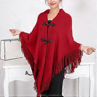 Wassermelonenroter Schal für Damen – Warmer, dicker, leichter Herbst-/Winter-Schal mit Fransen und Hornschnalle, passend zu allen Outfits