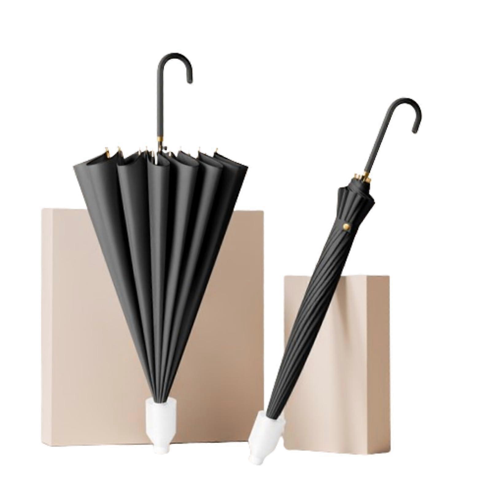 Large Windproof Umbrella for Two Persons, Automatic Open Close, 16Bone Frame, Curved Handle, Starry Black