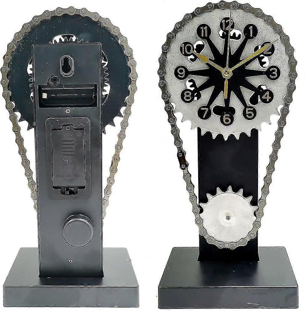Retro Table Clock Wall Clock Metal Version Rotating Gear Clock Timing Chain Clock Shelf Clock Home Decor Tool