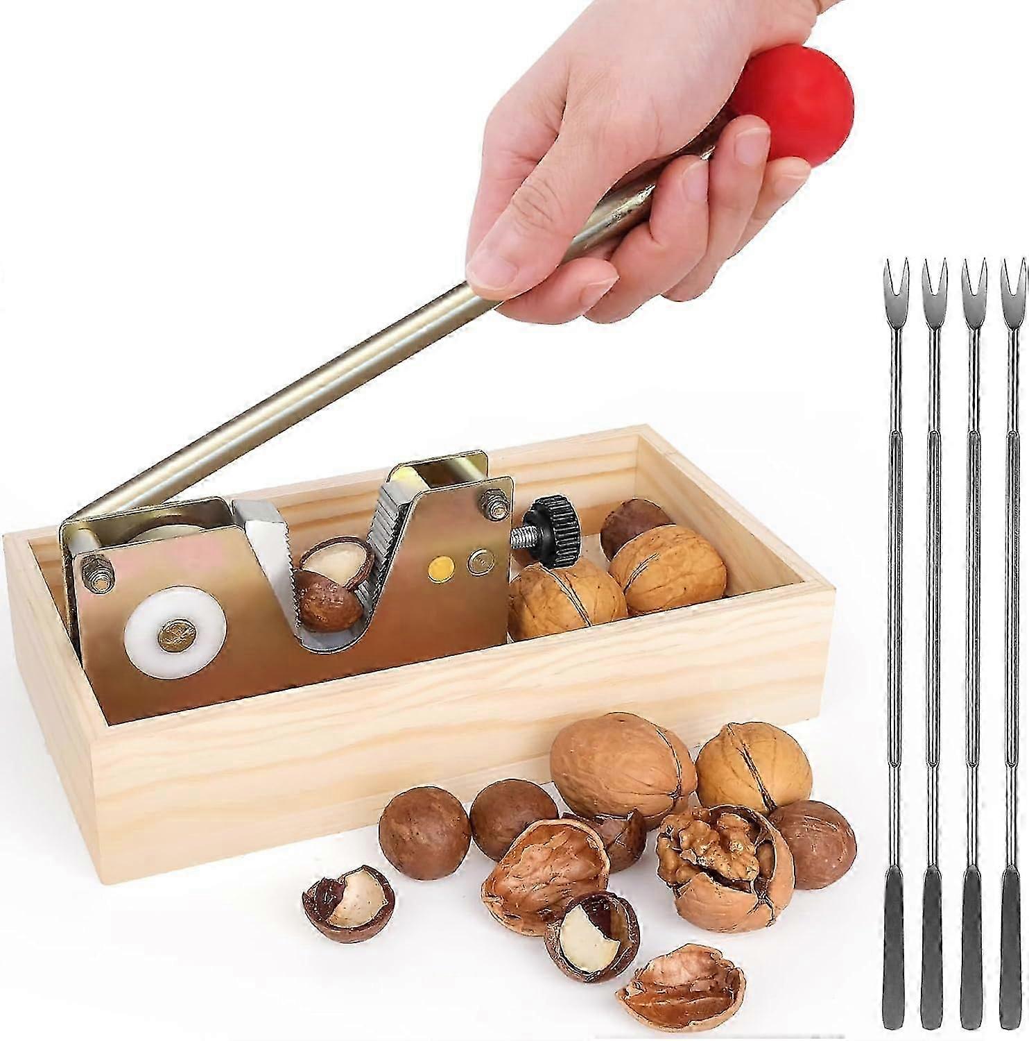 Nutcracker Heavy Duty Nutcracker with Wooden Base Adjustable Nutcracker Manual Nutcracker - Includes 4 Clips