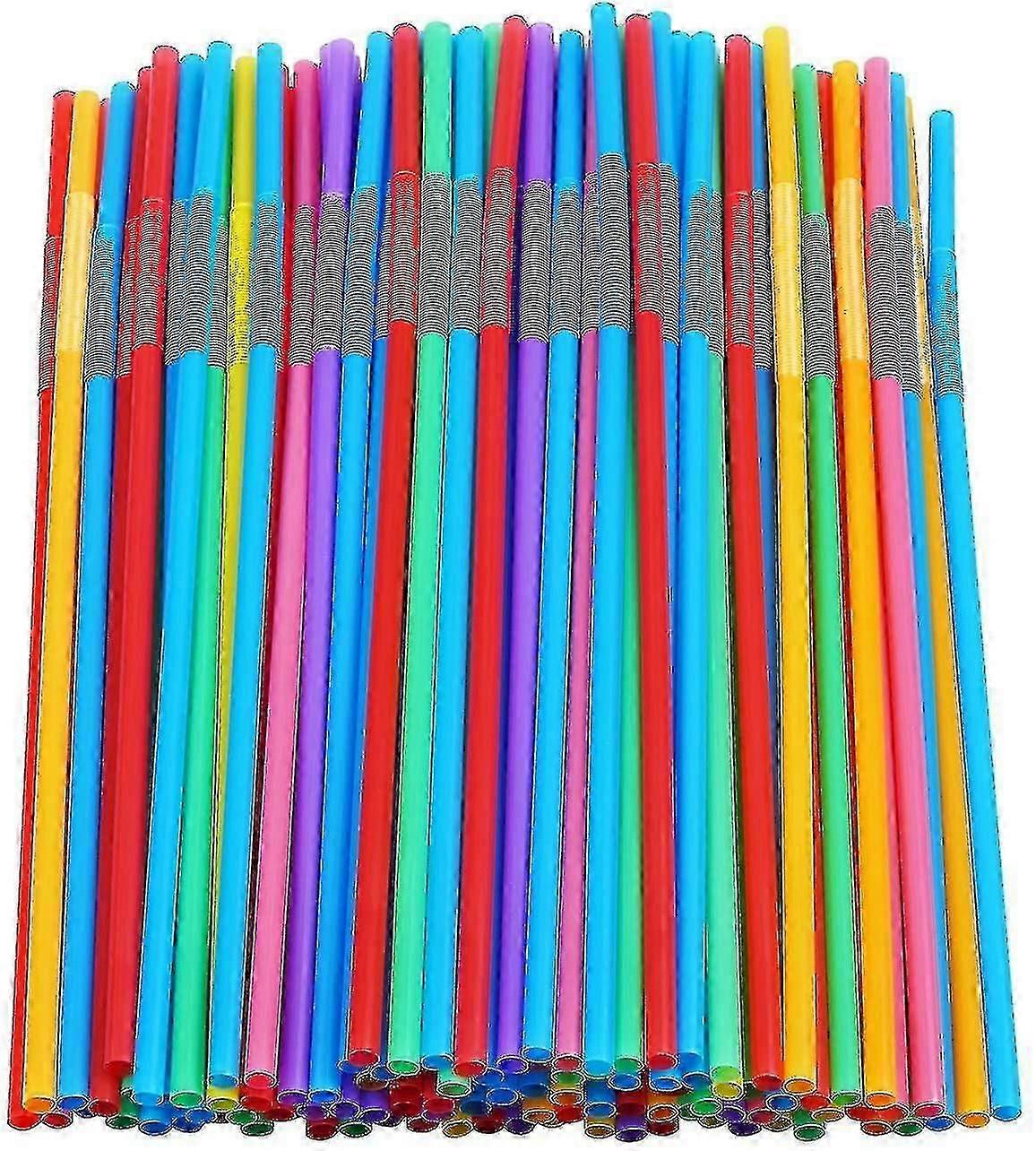 200 Pcs Colorful Plastic Long Flexible Straws