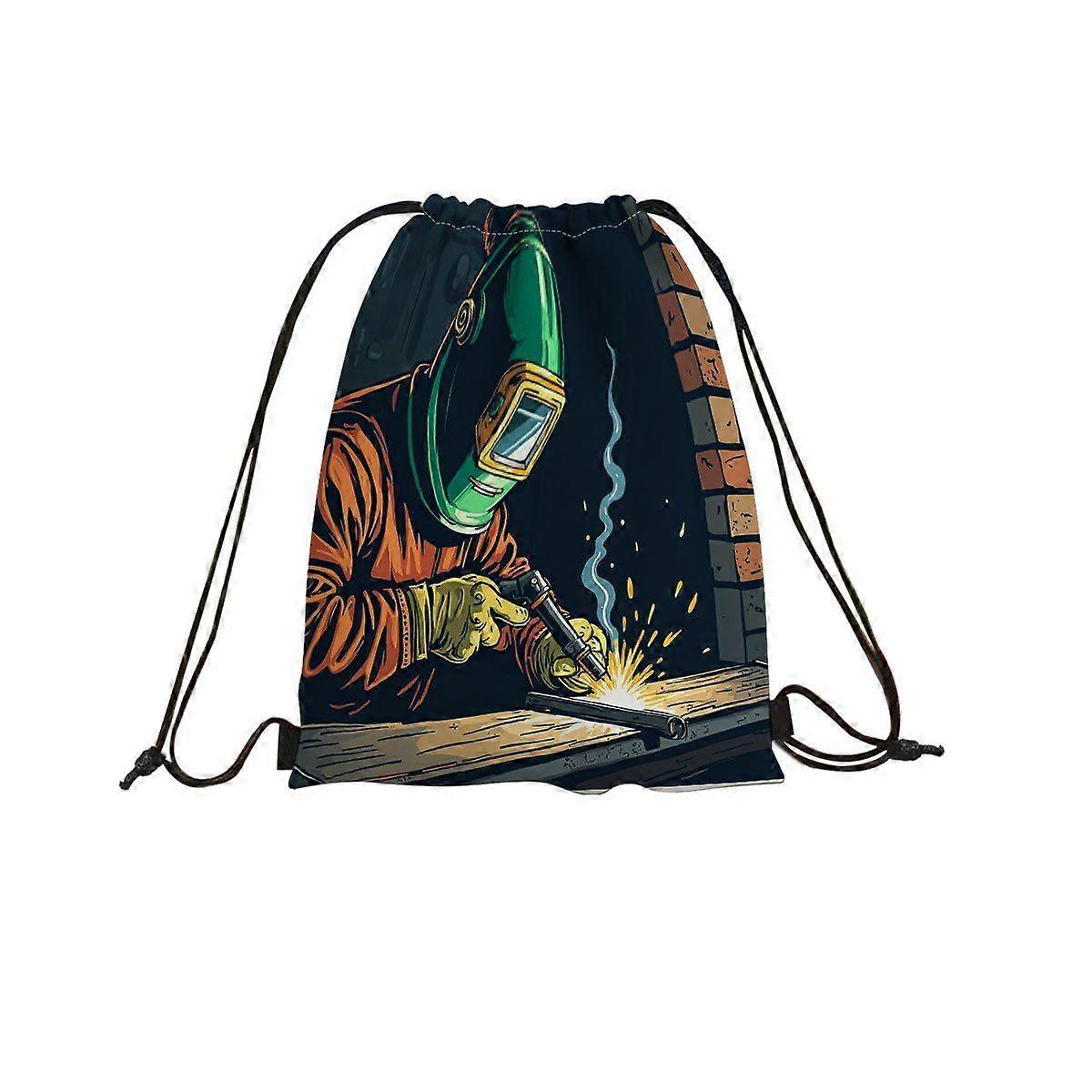 2D Flat Drawstring Bag, Welder's Prep [Welding Spark Themed Drawstring Backpack - Large Capacity Foldable Backpack, Stur-Cqazw