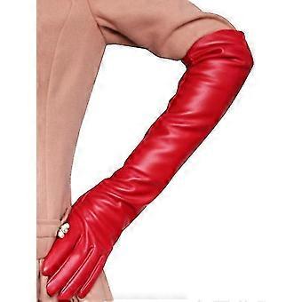 Long Leather Gloves Female Simulation Gloves Silky Lining Long Over Elbow Elegant Mitten 50cm