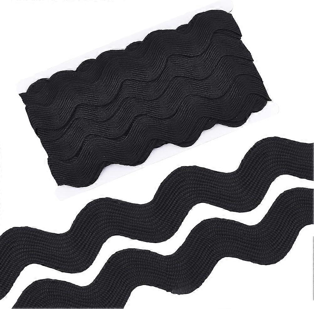 Polyester Ribbons Wave Shape Black 38~40mm 10yard/card