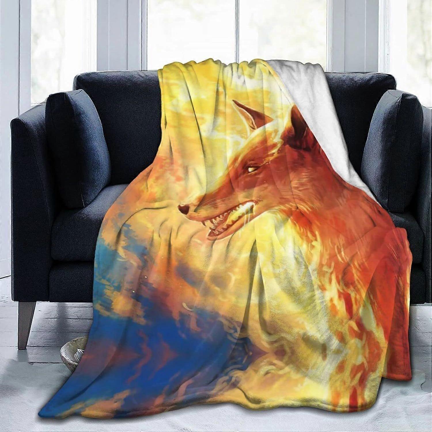 Flannel Throw Blanket Fox Pattern Fox Throw Blanket Super Soft Lightweight Blankets Washable for Bed Sofa