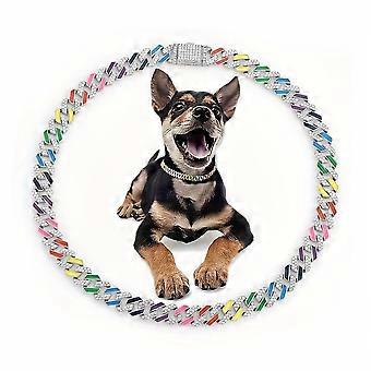 Cuban Chain Pet Collar, Punk Style, 1 Pc Zinc Alloy with Colorful Rhinestones, Durable Flip Buckle, Luxury Gift for Small to Large Cats and Dogs
