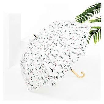 Retro Solid Color Long Handle Umbrella with Wooden Grip, Waterproof Canopy for Men and Women