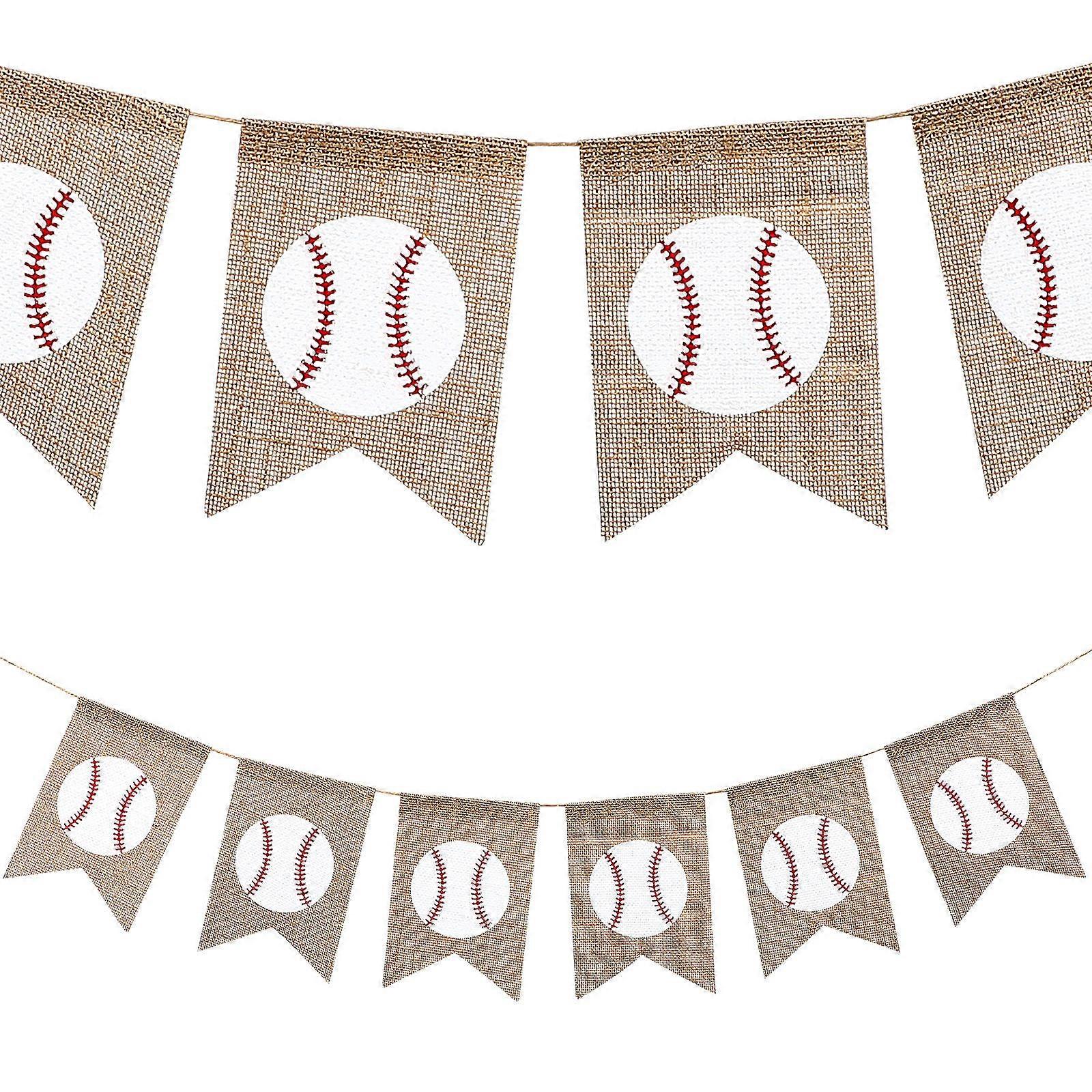 Linen Swallowtail Party Banners for Decoration 2Sets Baseball Pattern Flags