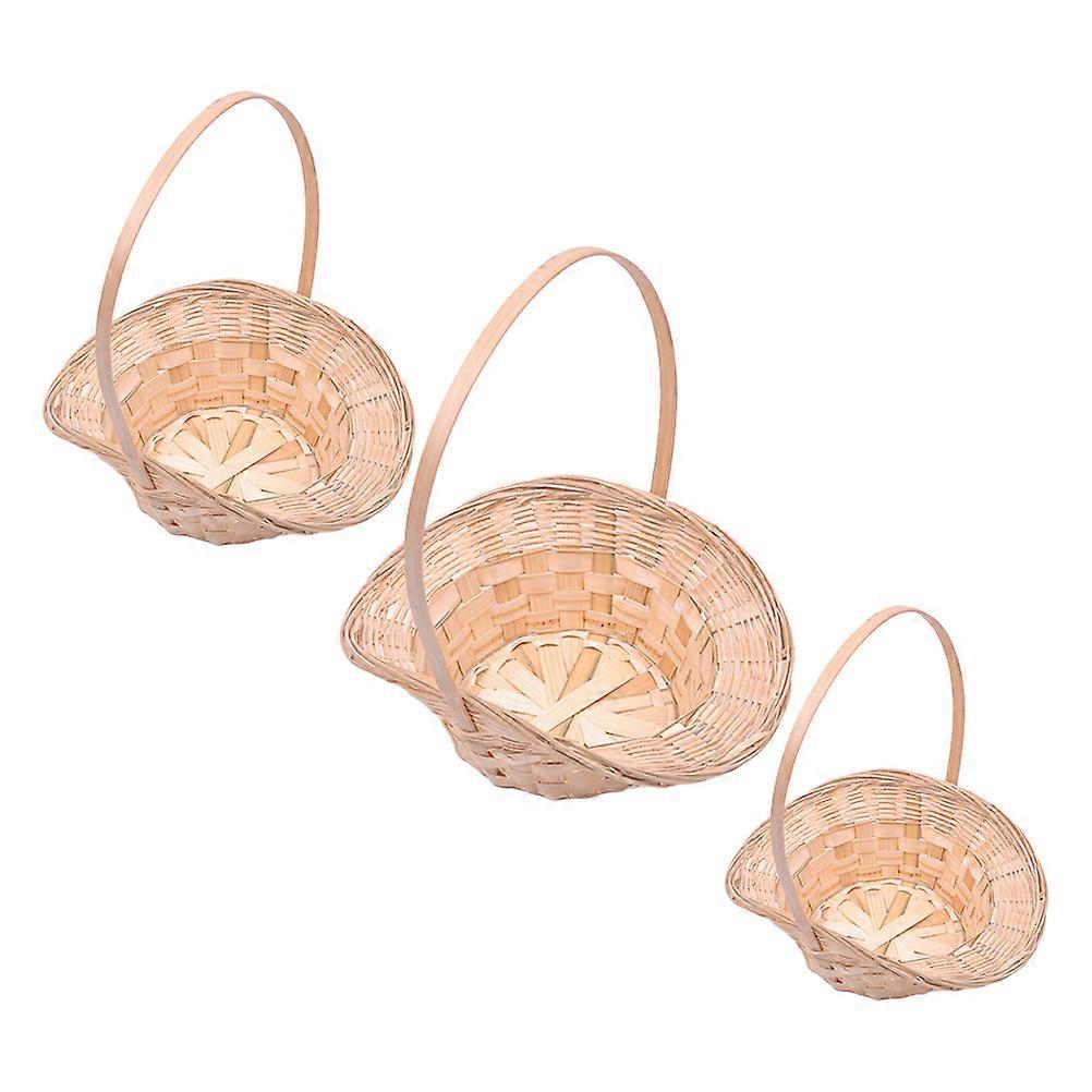 Bamboo Handle Basket Multi-Function Egg Basket for Storage 3Pcs Household Fruit Baskets