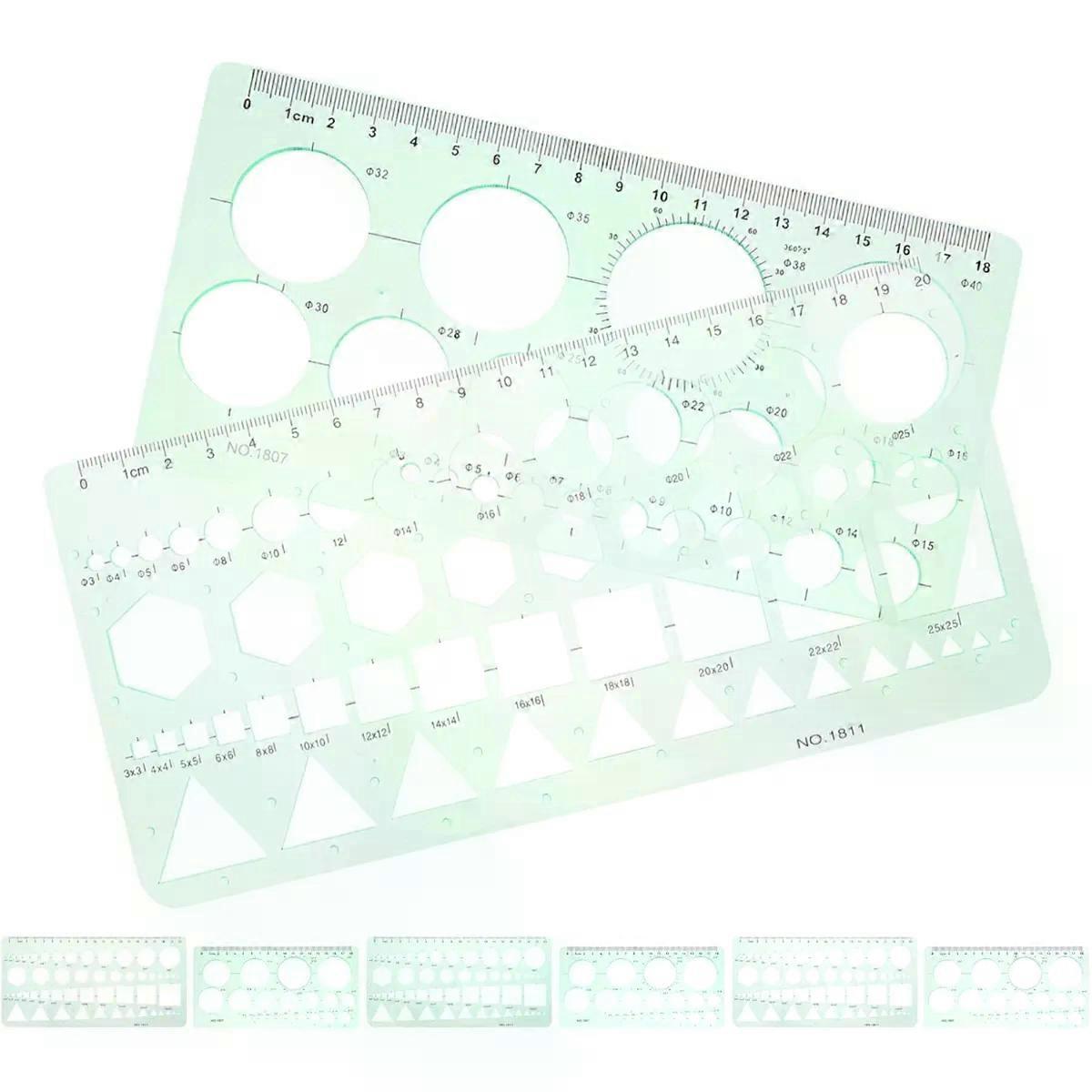 Drawing Templates 8pcs Plastic Circle Triangle Square Rulers
