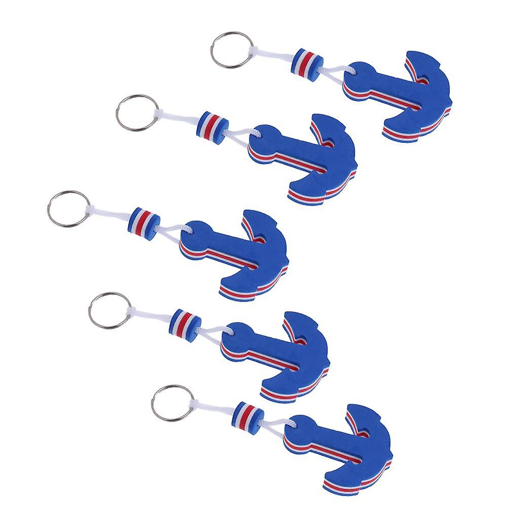 5 Pieces Yachting Boating Floating Key Chain Key Ring - Anchor Shaped Blue