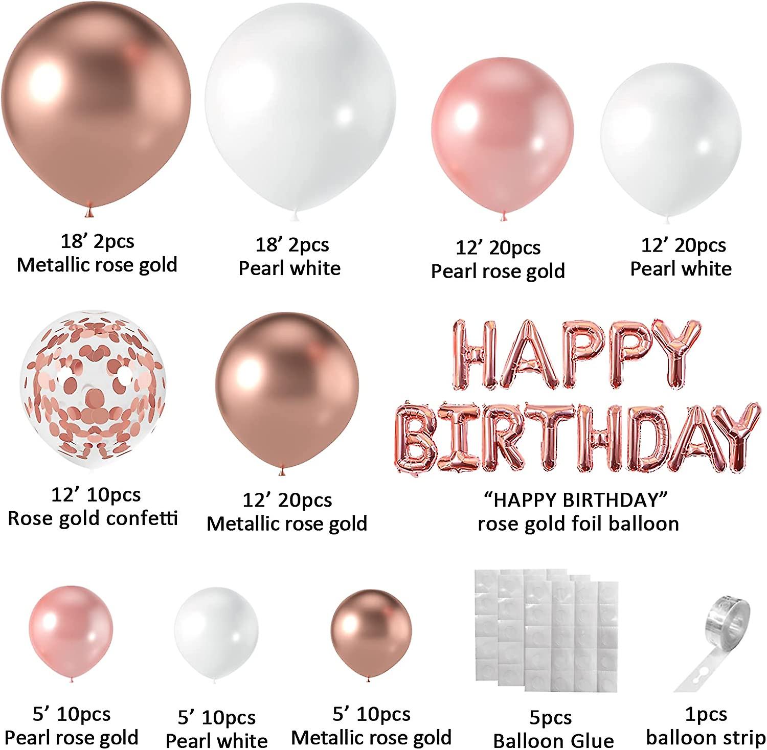 Rose Gold Balloons Set - Pearlescent Foil & Confetti Balloons For Birthdays, Weddings, Bridal Showers