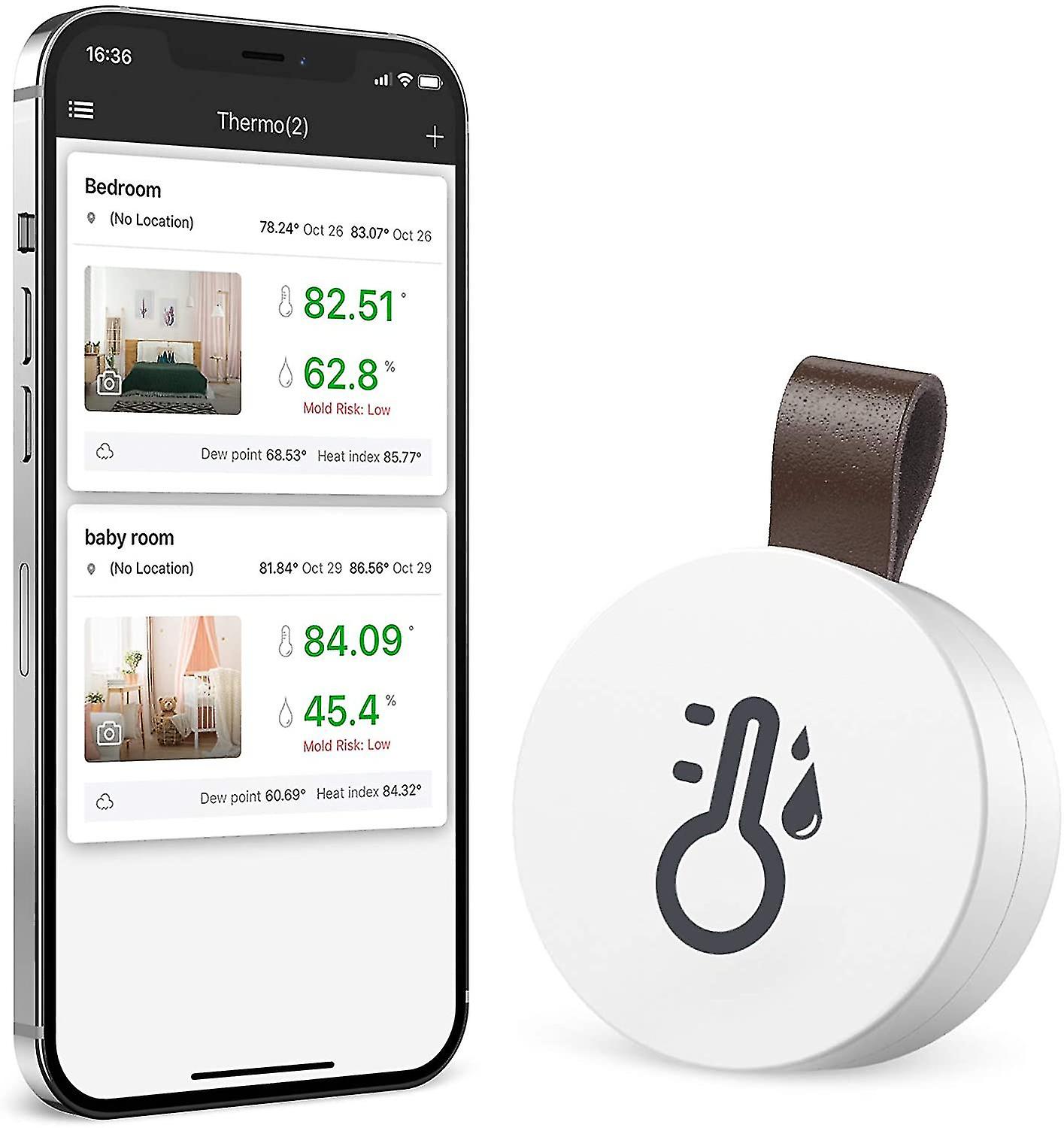Bluetooth indendørs hygrometertermometer, mini indendørs termometer, temperaturmålersensor, digital