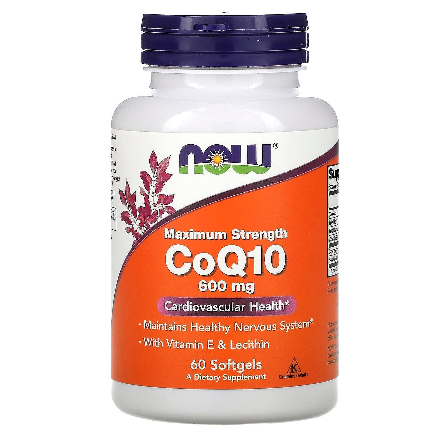 NOW Foods, CoQ10 with Vitamin E & Lecithin, Maximum Strength, 600 mg, 60 Softgels