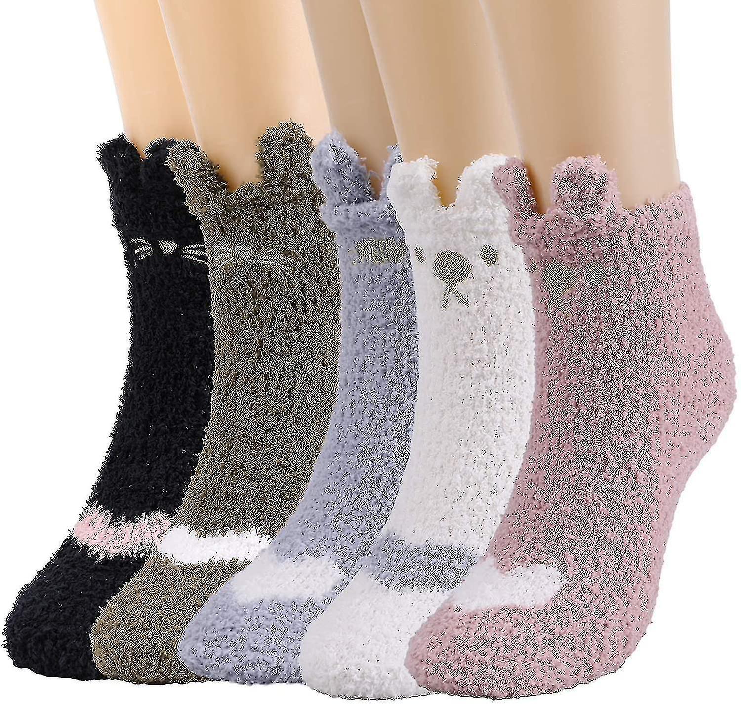5 أزواج جوارب بيلو بيلو ، جوارب صوف نسائية جوارب قطة شبشب جوارب متوافقة مع الفتيات