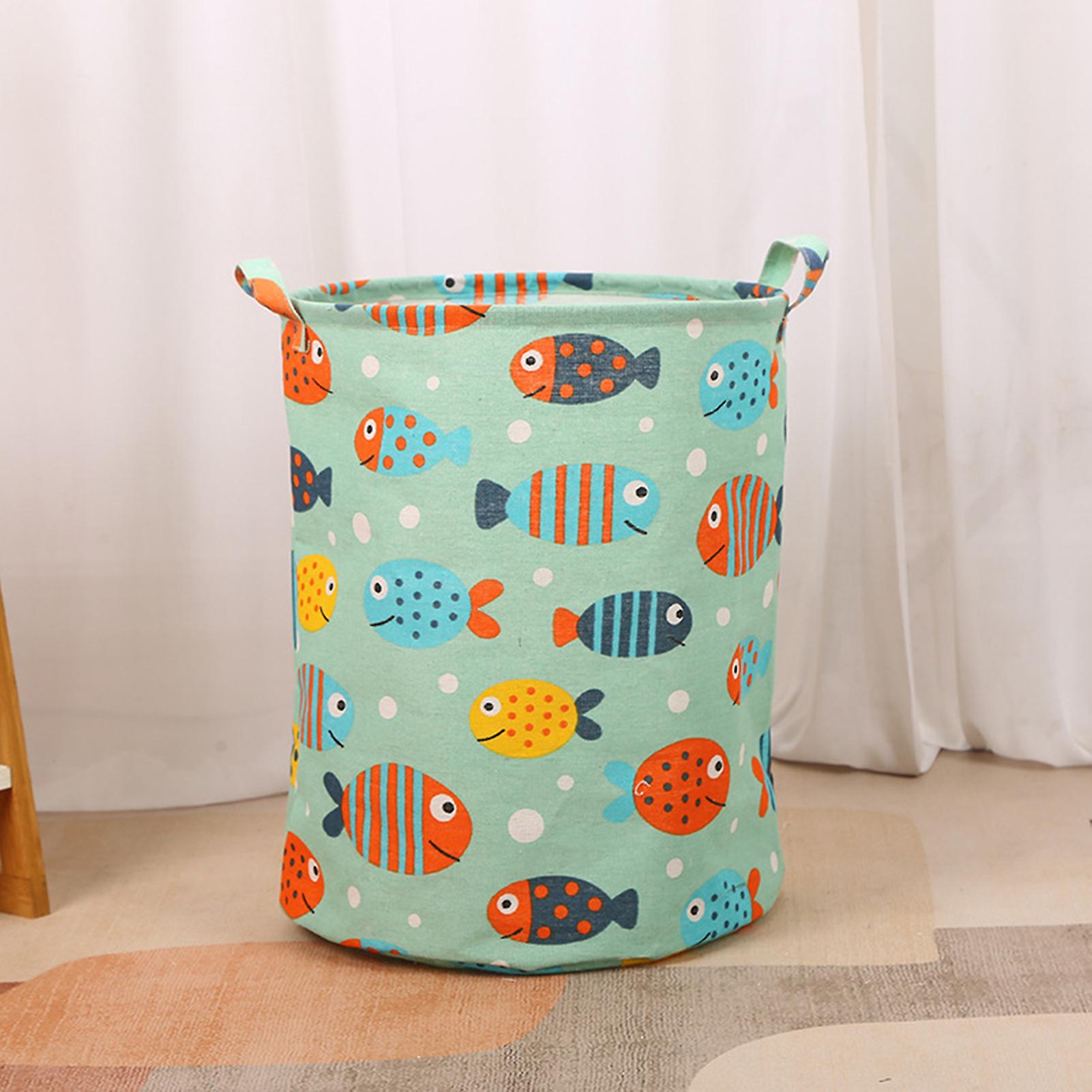 Cotton Linen Dirty Laundry Basket Foldable Round Storage Basket