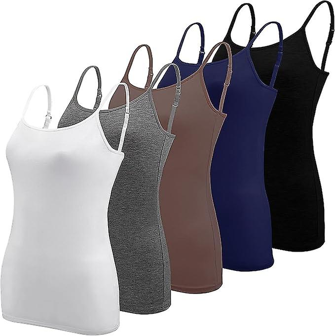 5 kpl Basic Camisole säädettävä Camisole Spaghetti Strap Tank Top naisille ja tytöille (iso